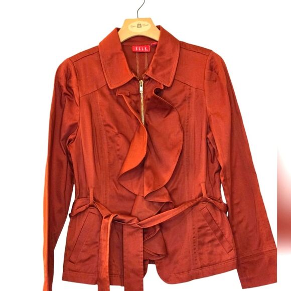 Elle Utility Blazer in Red Rust Color Cotton Blend Zip Closure w/Belt Size Small - Picture 1 of 13